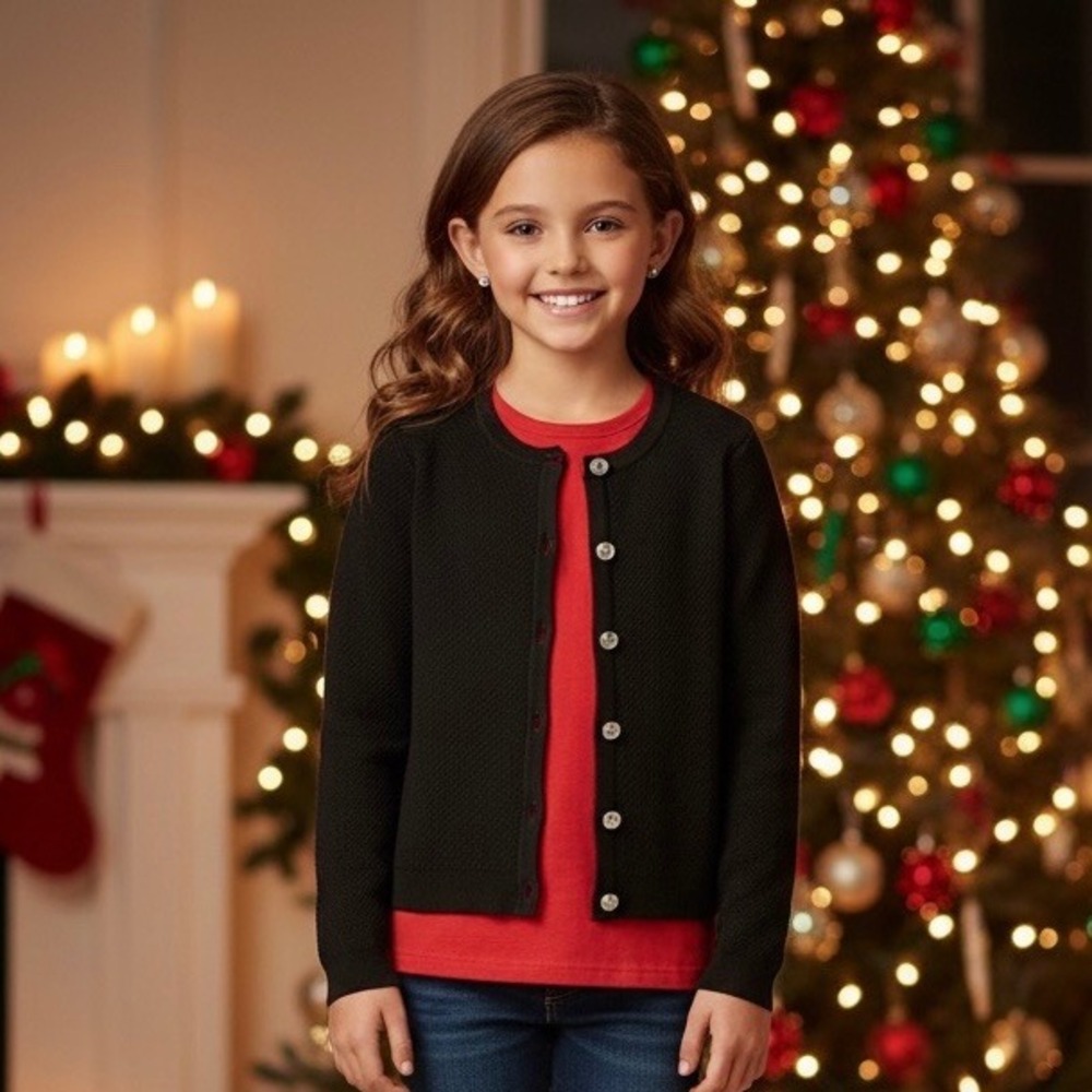 NEW Milly Minis Textured Cardigan Sweater Girls 14 Crew Neck Long‎ Sleeves Black